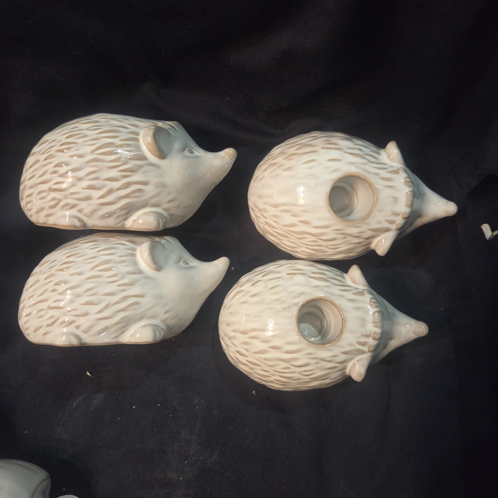 Set of Ceramic Hedgehog Candle Holders